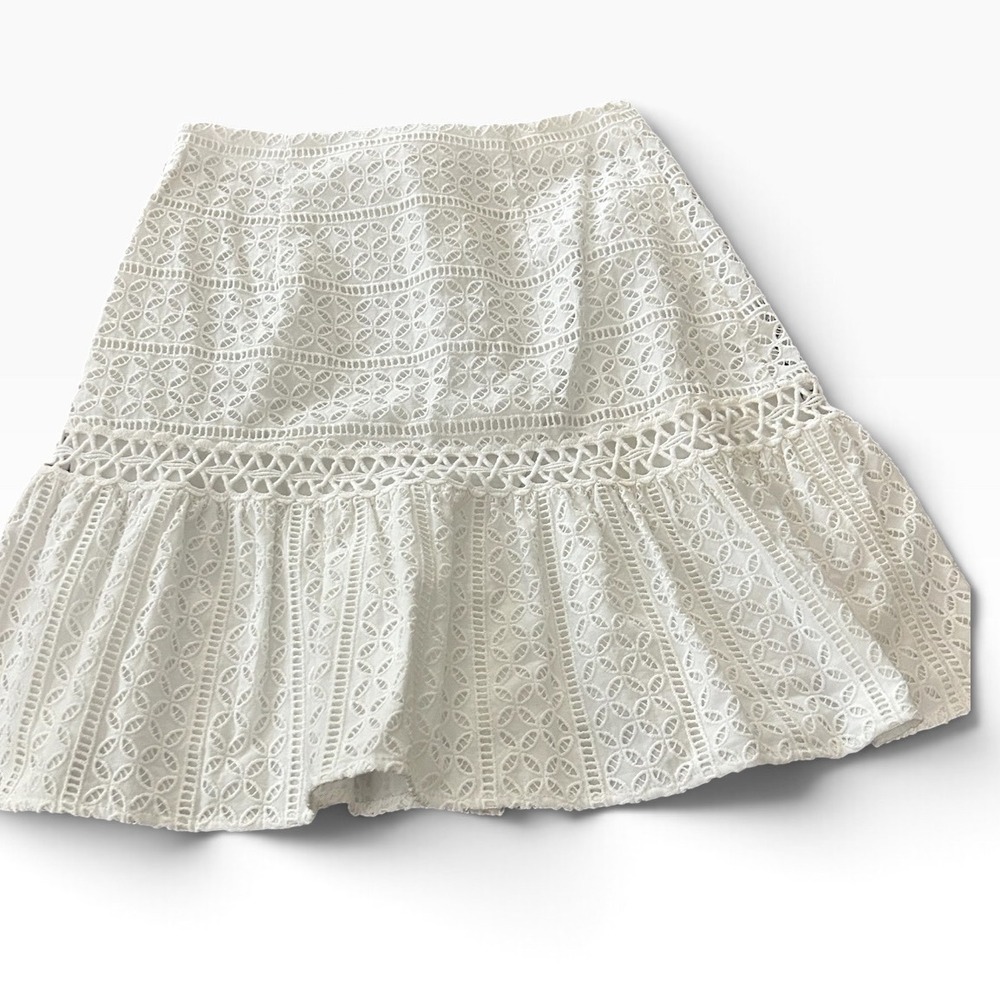 White Eyelet Lace Tiered Ruffle Mini Skirt A-Line Summer Bridal Boho